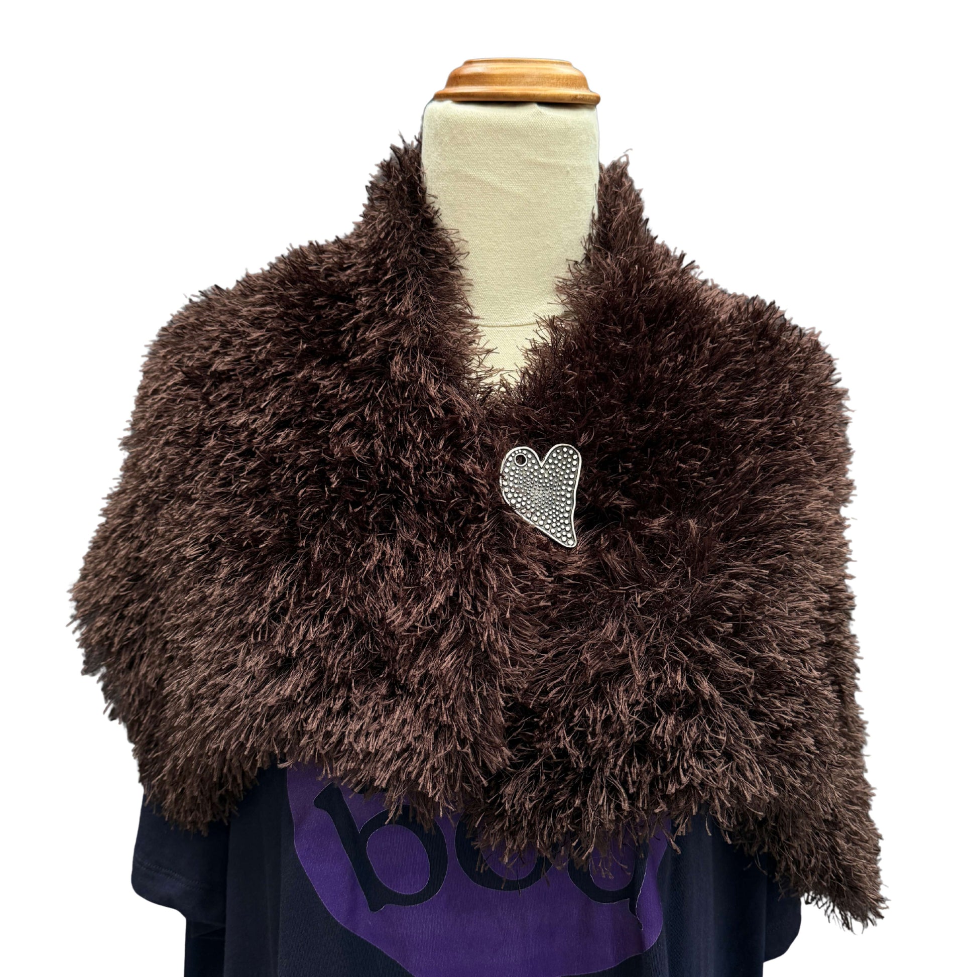 Brown Fluffy Wide Knitted Scarf 160cm x 32cm HeyBou