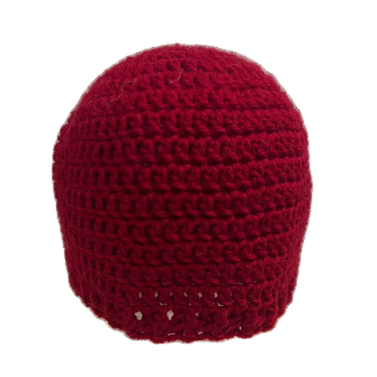 Handmade Red 2cm Rib Child Beanie 41-53cm H 16.5cm